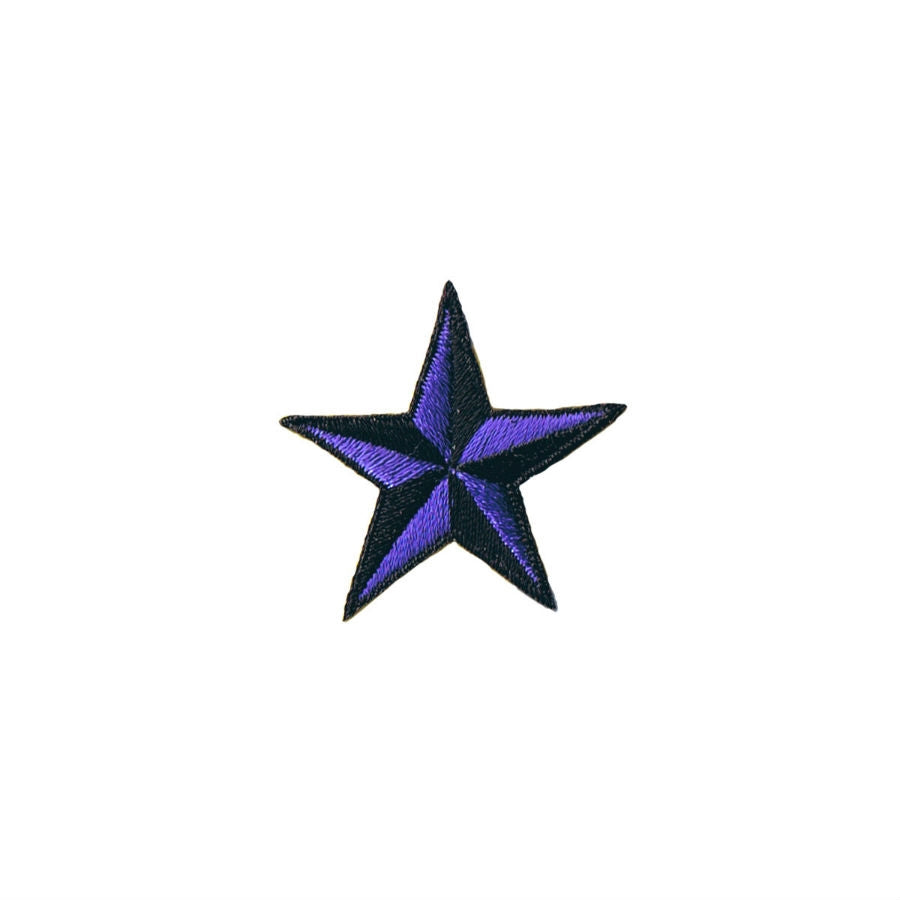 1.5" nautical star embroidered patch in black and purple