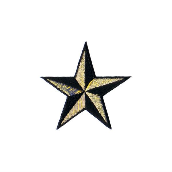 2" nautical star embroidered patch in black and metallic gold