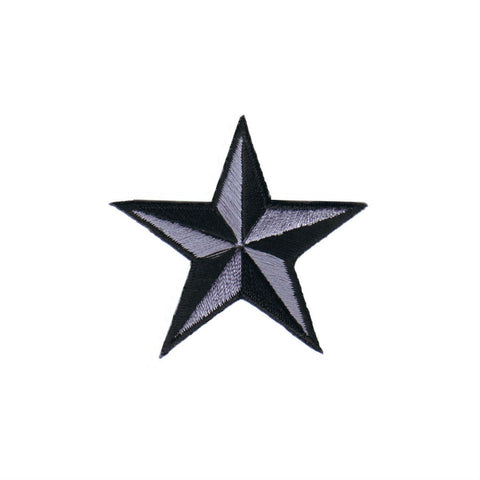 2" nautical star embroidered patch in black and grey