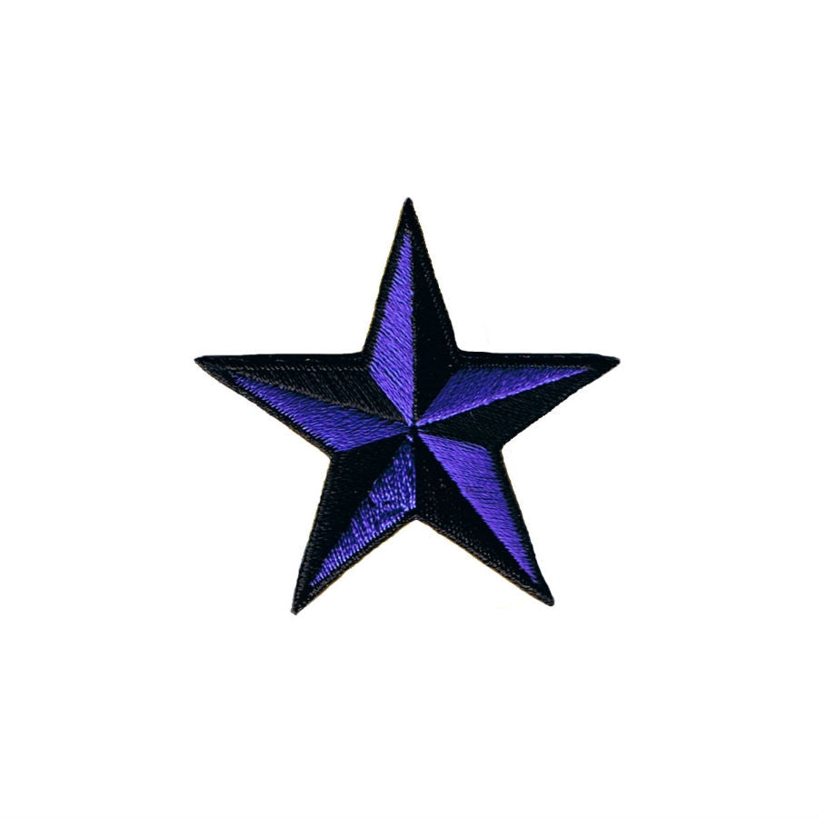 2" nautical star embroidered patch in black and purple