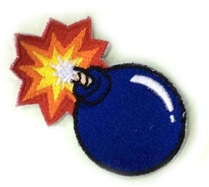 round dark blue cartoon bomb with lit fuse embroidered patch 