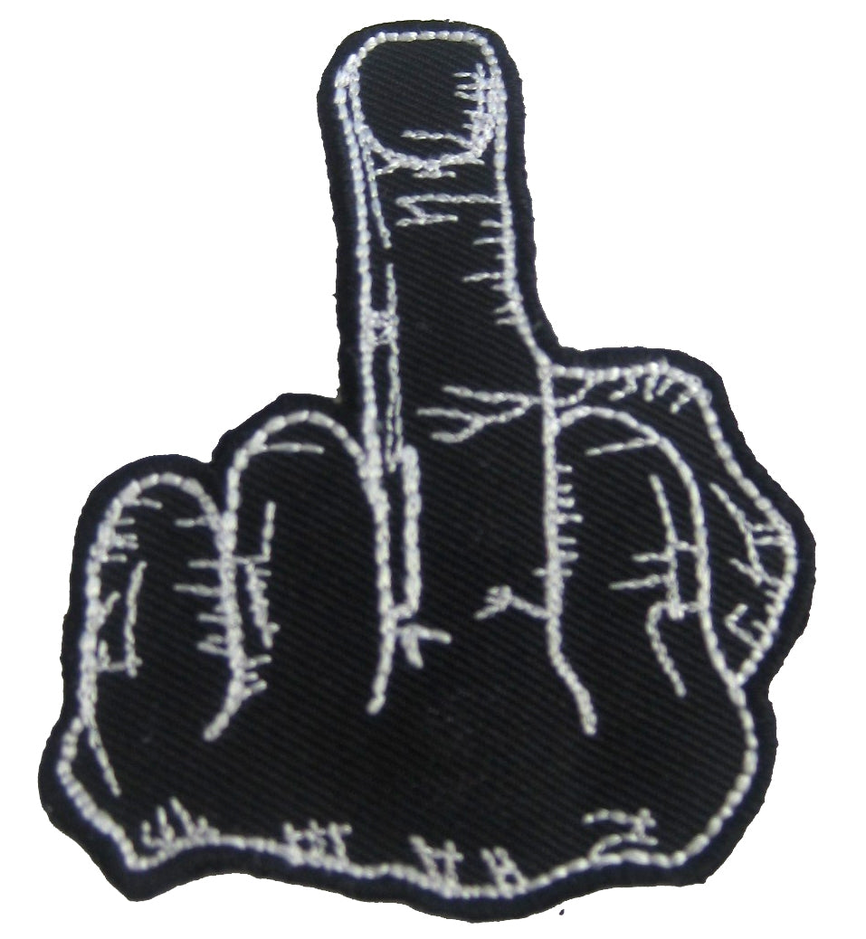 3" Black with white stitching Embroidered Middle Finger Patch