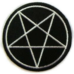 2,5" round embroidered Pentagram Patch in Black and White