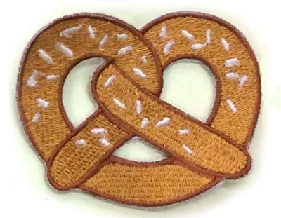 brown hot pretzel with salt embroidered patch