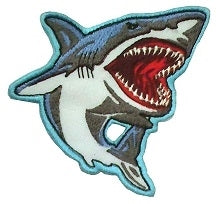 gaping mouth view of great white shark embroidered patch
