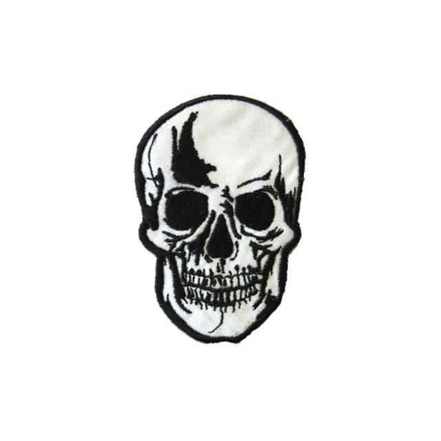 white with black stitched shading and details anatomical skull patch