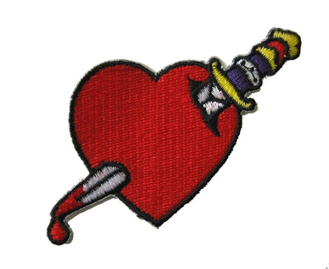 3.5" jewelled dagger stabbed red heart with blood drip embroidered patch