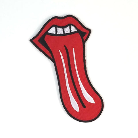 long red exaggerated 3.5" "Rolling Stones" style tongue with red lips embroidered patch