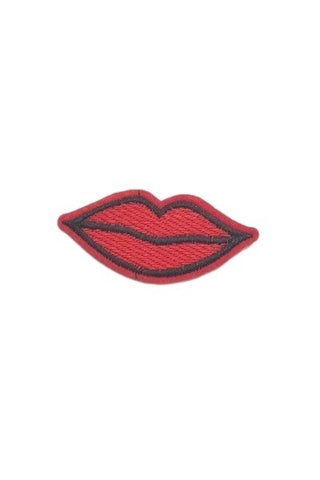 red lips 2 5/8" embroidered patch with black stitched outline