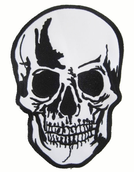white with black stitched shading and details anatomical skull patch