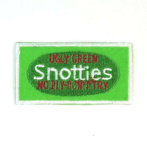 Vintage 1970s deadstock "Ugly Green Snotties" No Ply-Don't Try 3.5" embroidered spoof product patch