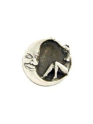 detailed pewter grey 3/4" round lovely lady & crescent moon clutch-back lapel pin