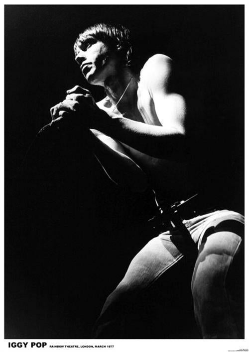 24" x 36" black & white photo poster of Iggy Pop onstage at the Rainbow Theatre in London 1977