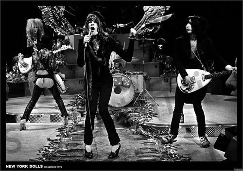 36" x 24" black & white photo image poster of New York Dolls onstage in Hilversum 1973