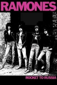 24" x 36" Ramones Rocket to Russia album cover black & white photographic image pink text poster