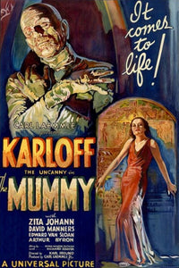 24" x 36" full-color "The Mummy" movie poster features Boris Karloff his iconic role as Imhotep in the 1932 horror classic