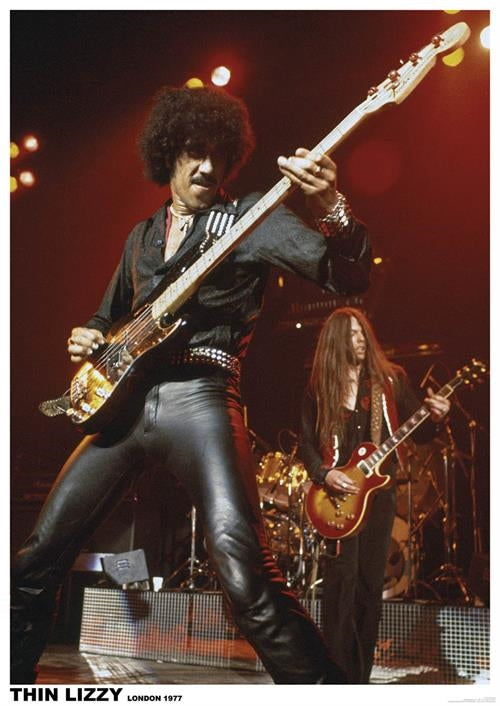 24" x 32" Thin Lizzy Phil Lynott on stage at London 1977 Concert Color Photo Poster