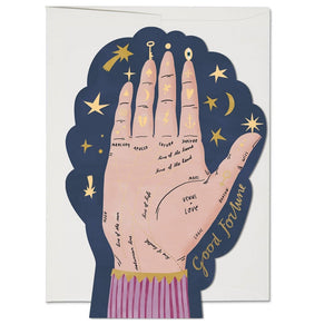 5" x 7" die cut card palm reading hand fortune lines notations illustrated image
