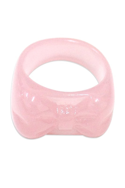 shiny pink acrylic plastic bow design ring