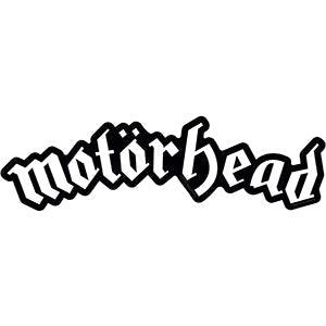 A black and white sticker of Motörhead’s Old English style logo