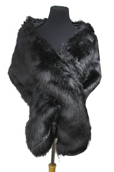 soft faux fur 100% Acrylic shawl shrug scarf in rich black