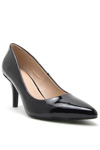 pointed toe shiny black patent 3" stiletto heel pump