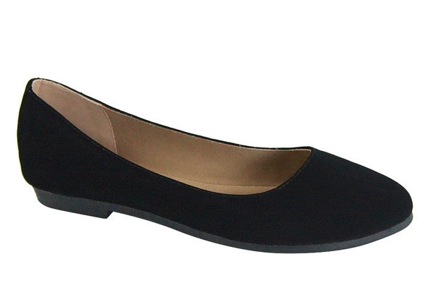 matte black faux nubuck round toe ballet flat ladies shoe