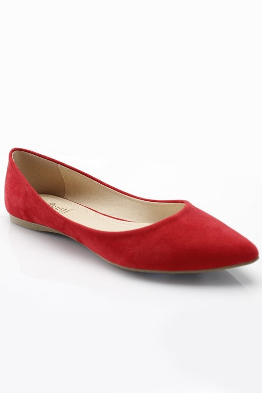 cherry red soft faux suede pointed toe flat ladies shoe