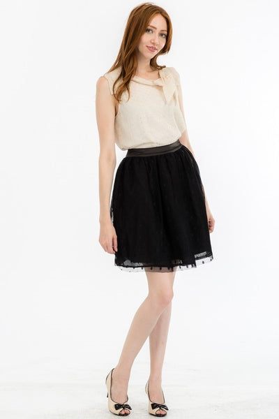 Layered Polka Dot Mesh Skirt in Black - Size S