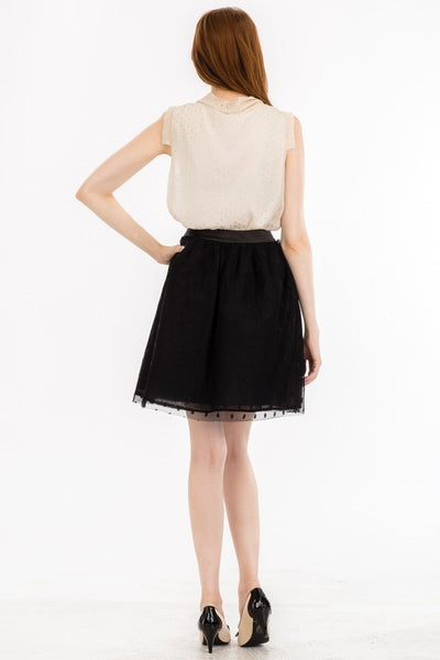 Layered Polka Dot Mesh Skirt in Black - Size S