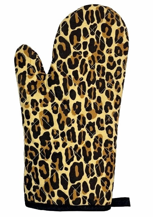 quilted leopard print with black trim oven mitt