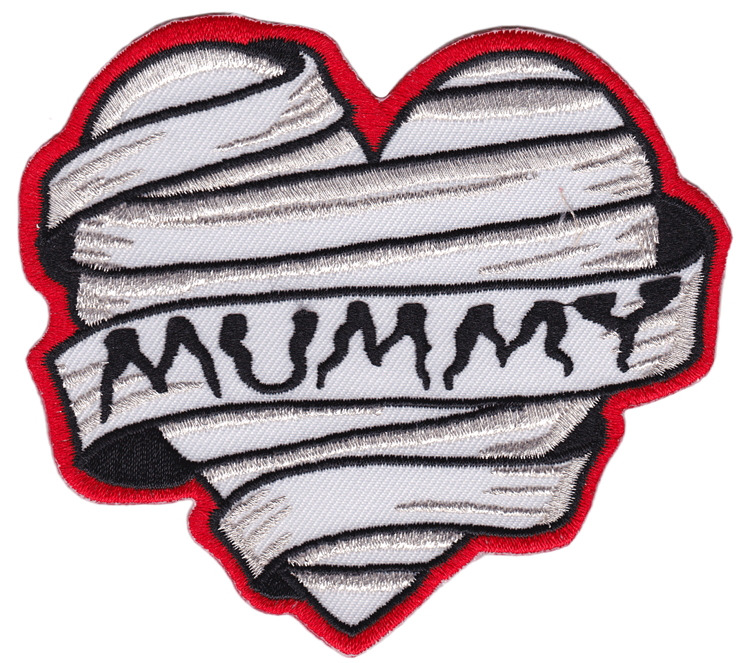 3.5" embroidered "MUMMY" on bandage-wrapped heart patch