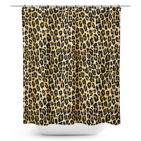 72" x 72" Polyester leopard print shower curtain with black plastic rings included