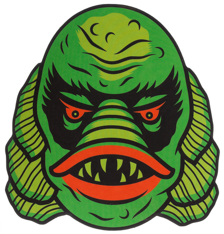 3.5" x 4" vinyl green, red, black die-cut Creature face sticker