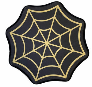 24" round polyester flannel padded black with cream spiderweb design bath mat