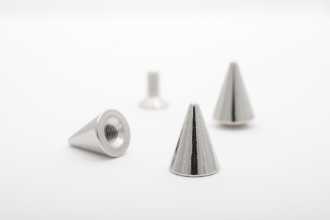 Three 1/2" (13mm) x 3/8" (9.5mm) silver metal cone spike with screw back attachment