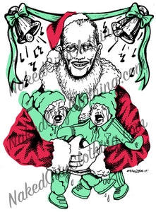 Limited Edition  5" x 7" John Waters holding two crying babies Christmas Card by Portland Artist Matt Stanger