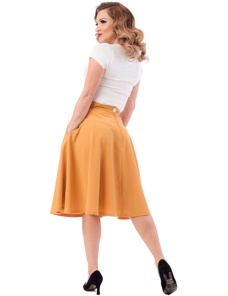 High-Waisted Thrills Skirt with Pockets in Mustard by Steady Clothing