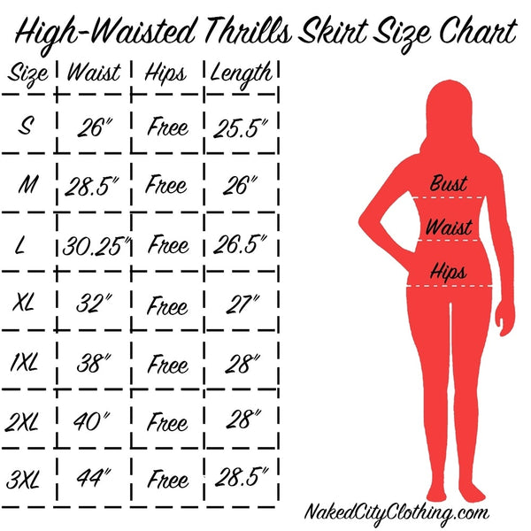 High-Waisted Thrills Skirt Size Chart infographic