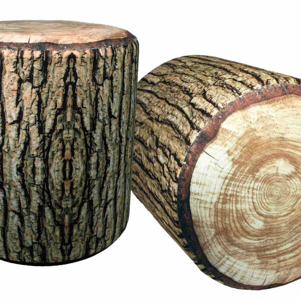 14" tall photo-realistic log design cushioned seat, shown next to one on its side for top view