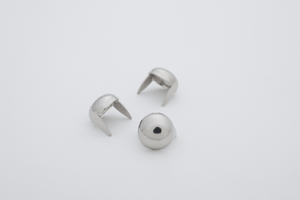 three 3/8" (9.5mm) silver metal dome studs, shown at different angles