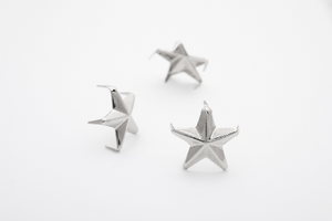three 5/8" x 1/8" silver metal nautical star shaped studs