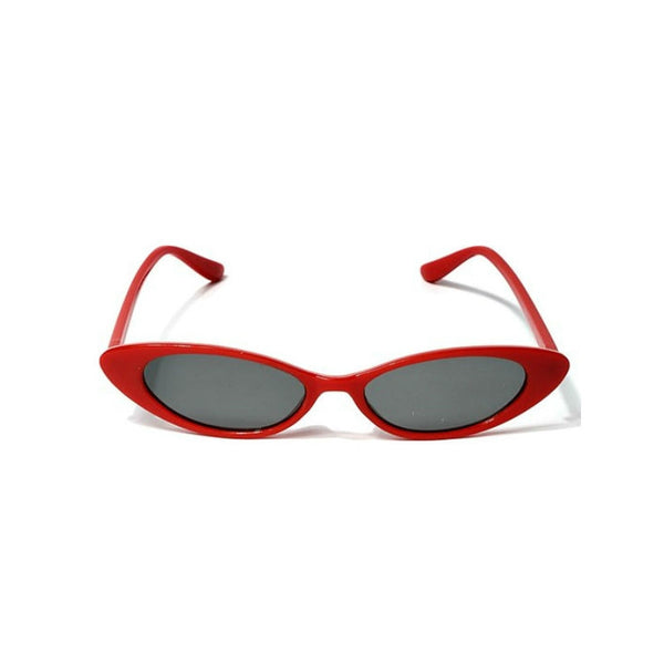 Slim red plastic frame cat-eye sunglasses with black smoke lens