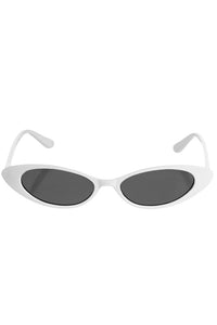 Slim white plastic frame cat-eye sunglasses with black smoke lens