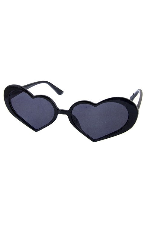 black plastic frame cat eye heart-shaped sunglsses with dark smoke lens