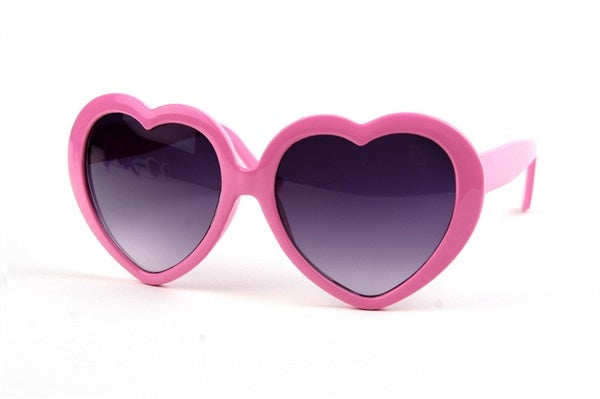 bright pink plastic frame heart-shaped sunglasses with gradient smoke lenses