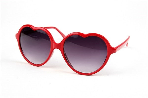 red plastic frame rounded heart-shaped sunglasses with gradient smoke lenses