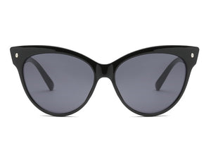 large size vintage inspired shiny black plastic frame cat eye sunglasses with dark smoke lens