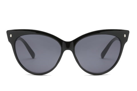 large size vintage inspired shiny black plastic frame cat eye sunglasses with dark smoke lens
