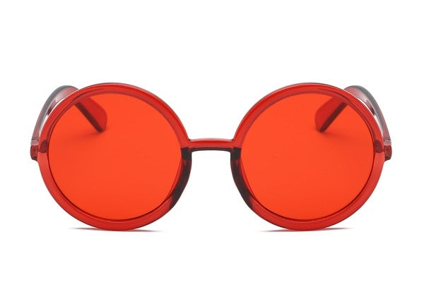 Large 2 1/2" round translucent red plastic frame red lens sunglasses